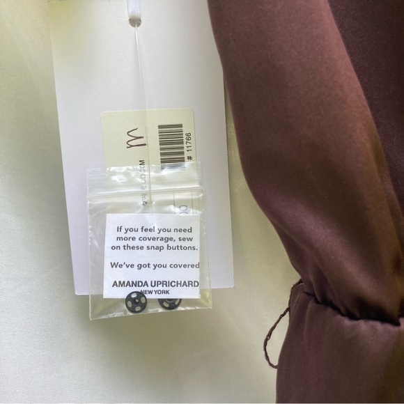 Amanda Uprichard NWT brown silk romper with ruching on sleeves, size medium - Picture 12 of 14
